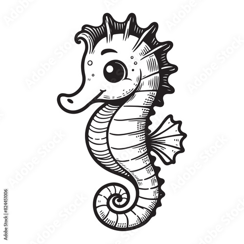 Line art of seahorse cartoon vector illustration