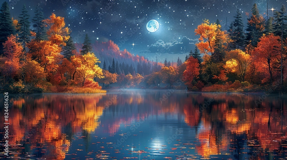 Naklejka premium Autumn Forest Path: A Colorful Journey Through Nature's Palette