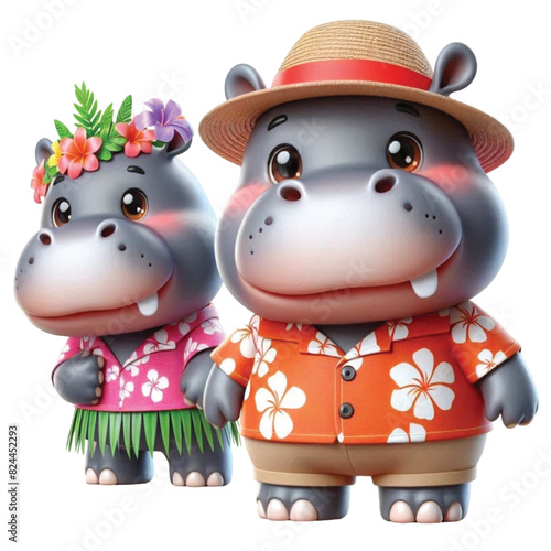 Hippo wearing a Hawaiian costume