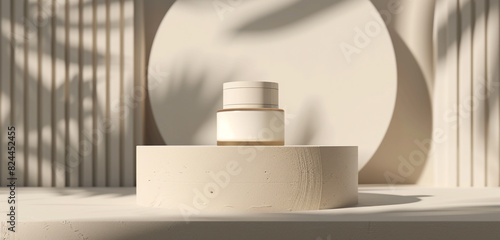 Minimal empty cream studio showcase with modern stage concept for beauty product mock-up.