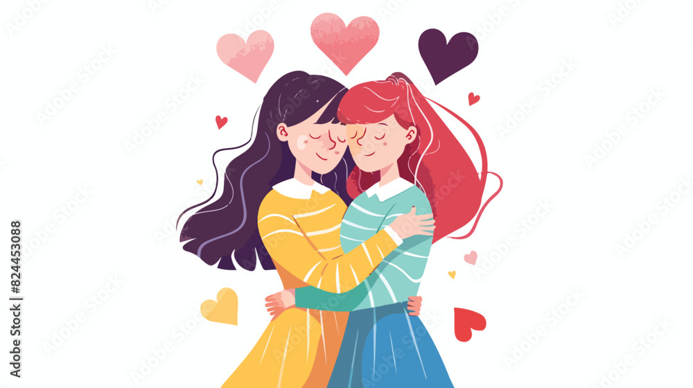 LGBT girls couple. Schoolgirls valentines in romantic