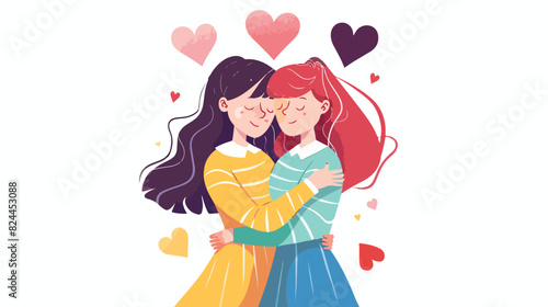 LGBT girls couple. Schoolgirls valentines in romantic