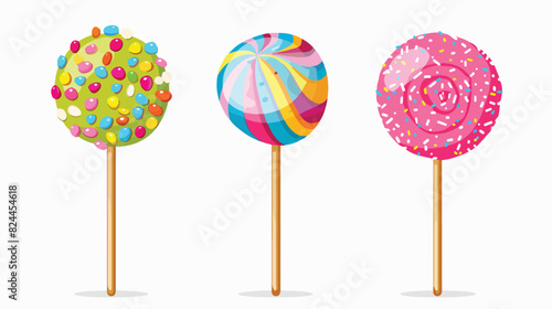 Lollipop candy on stick. Sweet roll pop decorated 