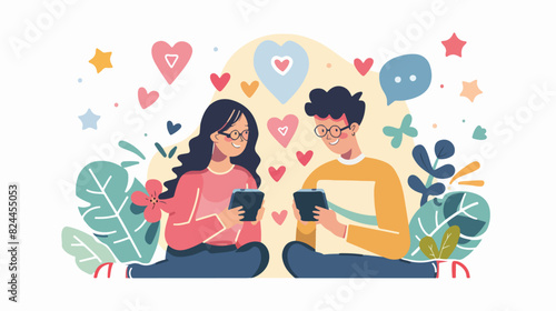 Love couple messaging texting in online chat. Romanti