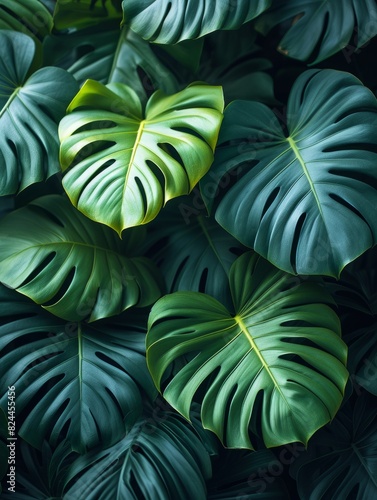 Wallpaper Mural Tropical jungle Monstera plant leaves. Jungle wall background. Green tropical palm leaves with monstera foliage forest Torontodigital.ca