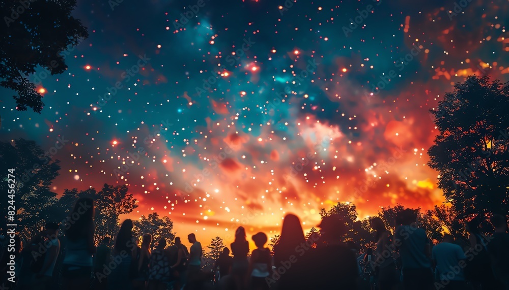 Night sky filled with stars at a music festival
