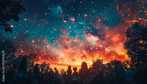 Night sky filled with stars at a music festival