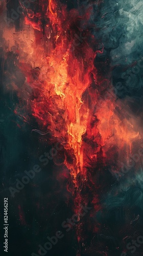 Abstract Fiery Explosion on Dark Background - Modern Art Interpretation of Intense Blaze