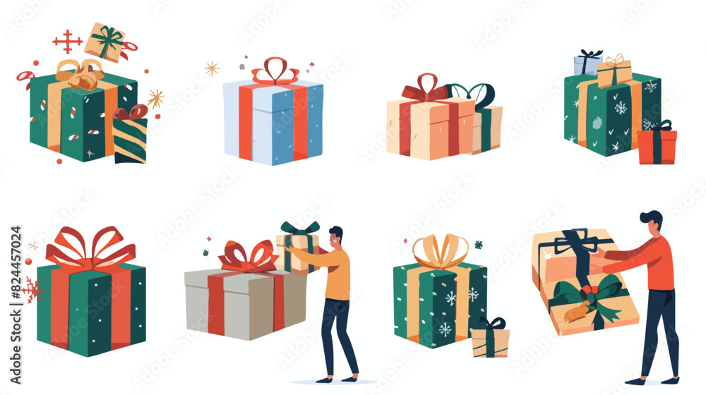 Man opening and unwrapping gift boxes for winter 