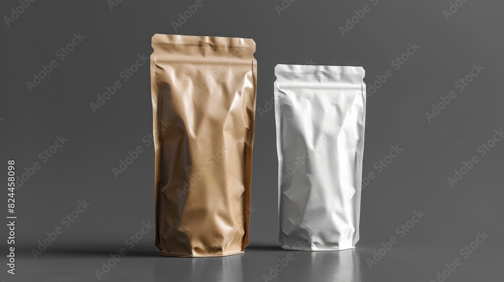 Mockup of two product bags with ziplock on isolated background
