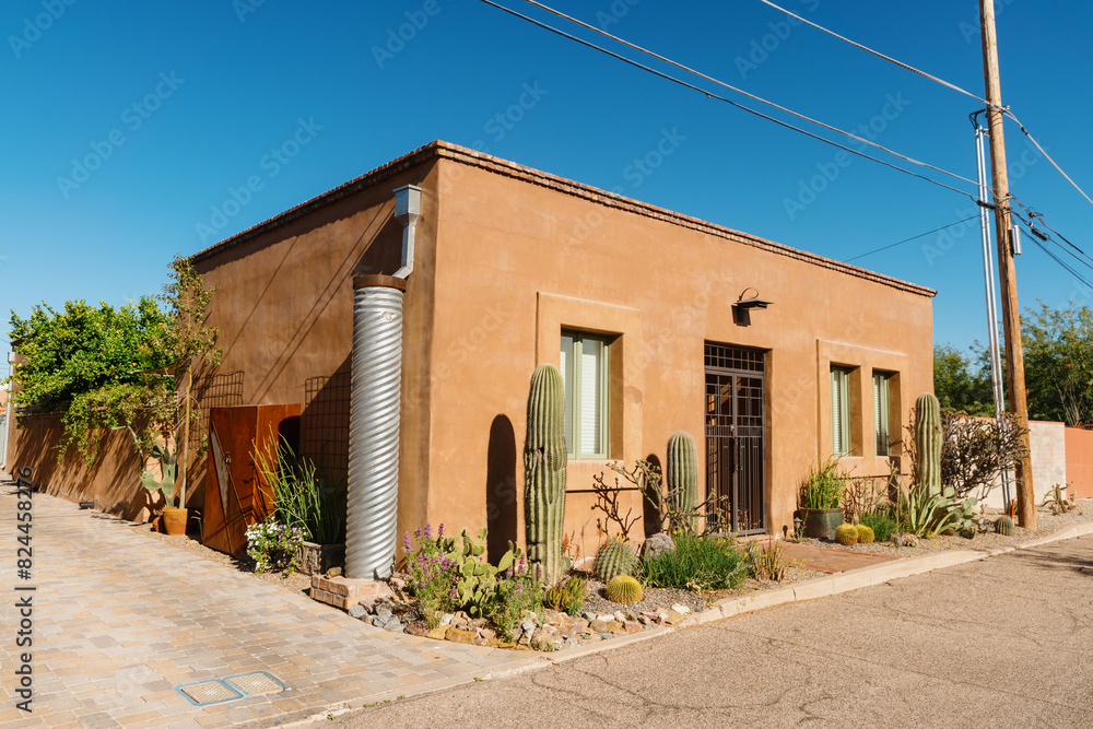 Front porch of Historic spanish mission styled home in Barrio Viejo, Tuscon, Arizona, United States of America. Front porch of Historic spanish mission styled home in Barrio Viejo, Tuscon, Arizona, United States of America.
