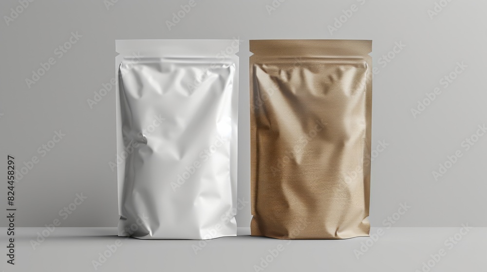 Mockup of two product bags with ziplock on isolated background Mockup of two product bags with ziplock on isolated background