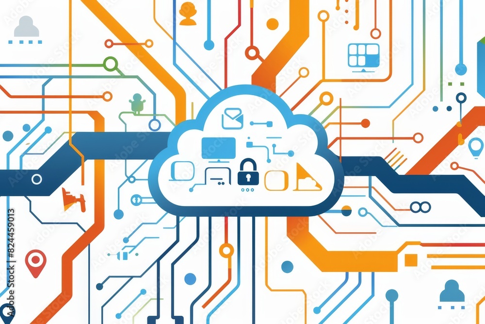 Fototapeta premium Modern cloud security with digital interfaces and advanced data protection technology.