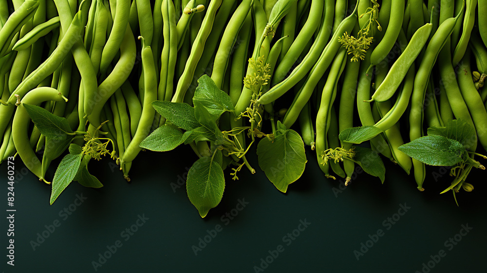 Green Beans On Colorful Background With Empty Space on Blurry Background Green Beans On Colorful Background With Empty Space on Blurry Background