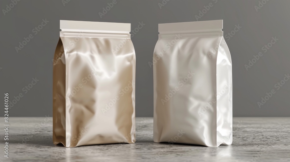 Mockup of two product bags with ziplock on isolated background Mockup of two product bags with ziplock on isolated background