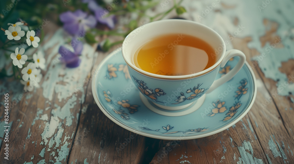 A cup of herbal tea sits on the table, wafting the delicate scent of herbs and evoking a feeling of peace and relaxation. A cup of herbal tea sits on the table, wafting the delicate scent of herbs and evoking a feeling of peace and relaxation.