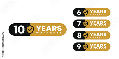 Minimalist and elegant Vector warranty shield with checklist label icon set. number of years 6, 7, 8, 9, 10. vector eps