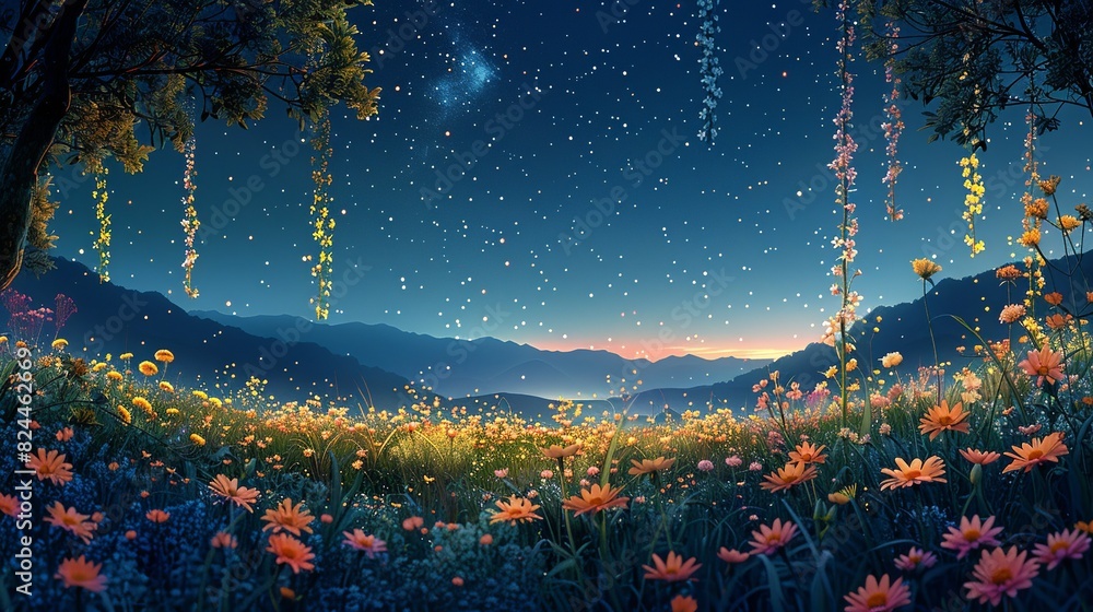 Nature Background, Starry Night Over a Deserted Beach: A deserted beach under a clear night sky, with the moon and stars casting a serene light over the sand and waves. Illustration image, Nature Background, Starry Night Over a Deserted Beach: A deserted beach under a clear night sky, with the moon and stars casting a serene light over the sand and waves. Illustration image,