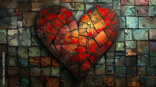 An abstract painting of a shattered heart mending, representing emotional rebirth. stock photo photo