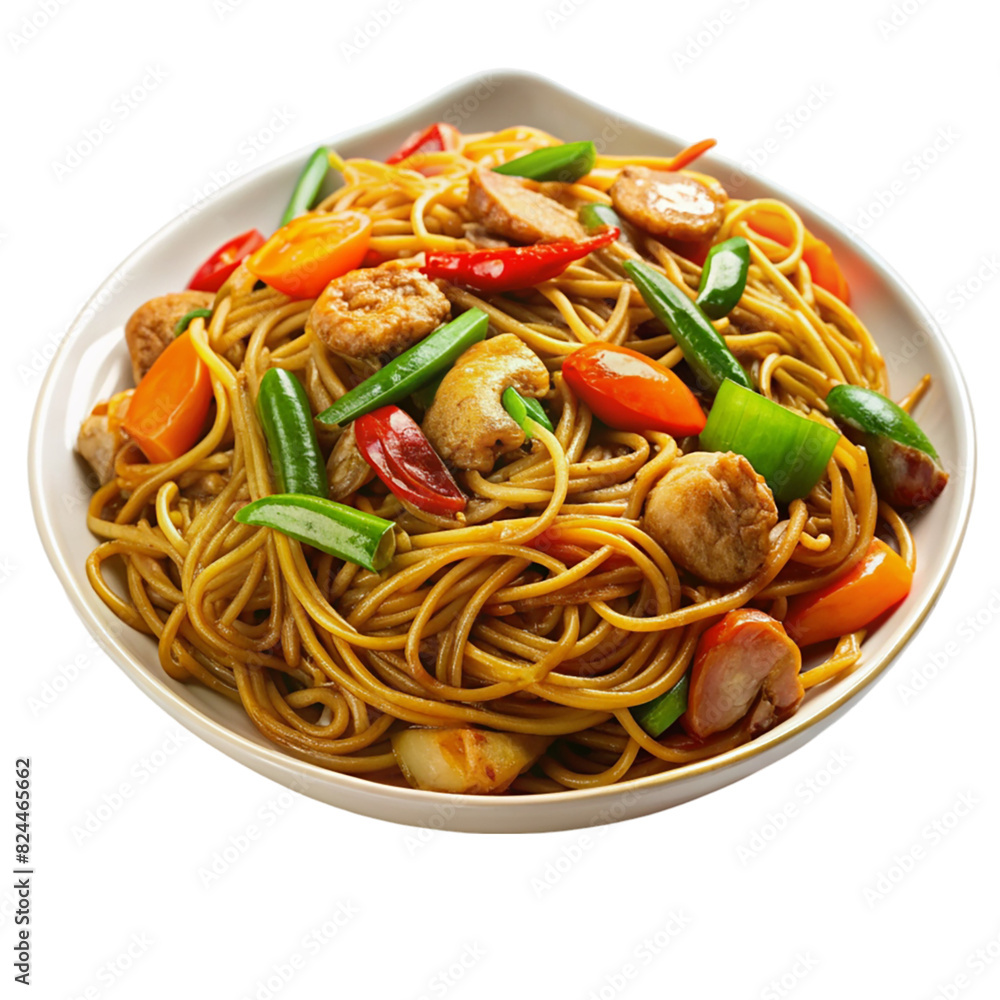 A bowl of noodles with vegetables and shrimp on transparent background A bowl of noodles with vegetables and shrimp on transparent background