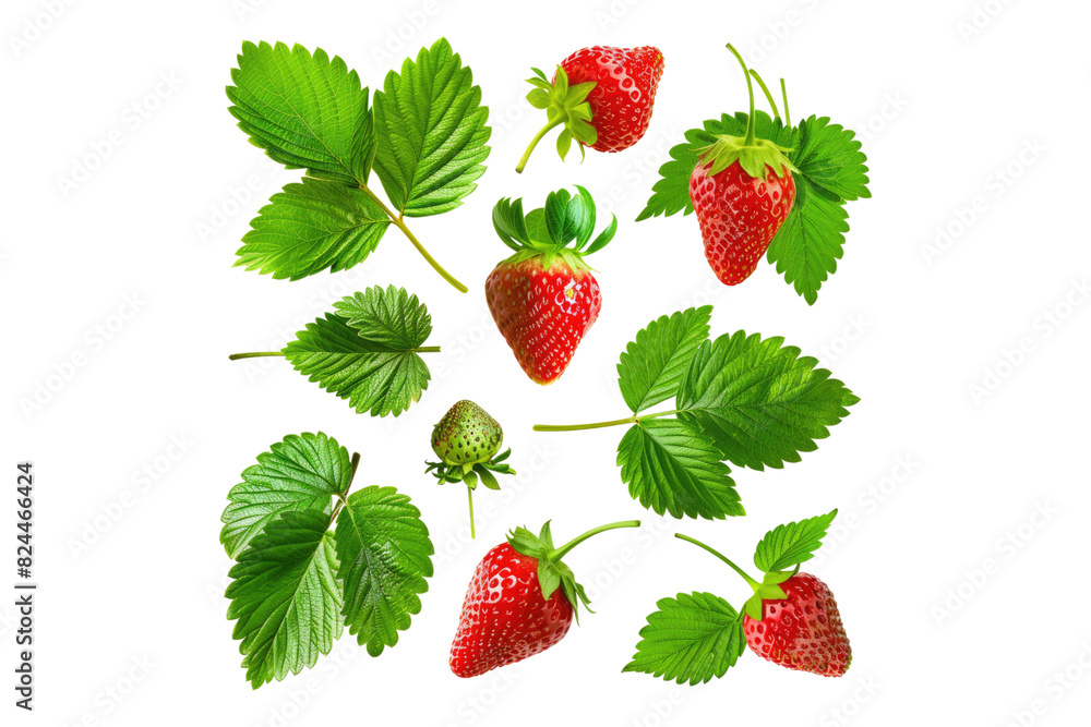 Collection of strawberry leaves isolated on white back ground Collection of strawberry leaves isolated on white back ground