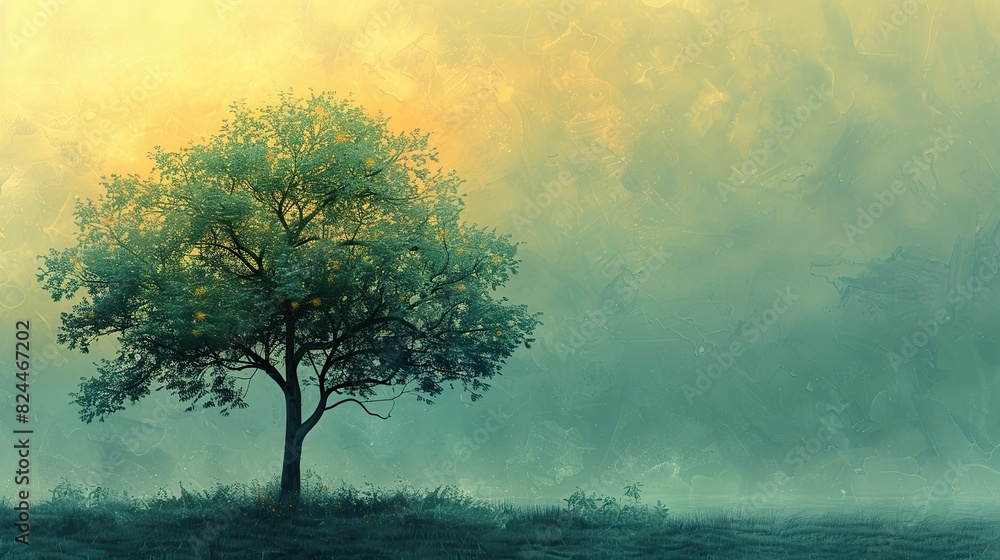 A conceptual drawing of a tree with fresh leaves, representing renewal. stock photo A conceptual drawing of a tree with fresh leaves, representing renewal. stock photo