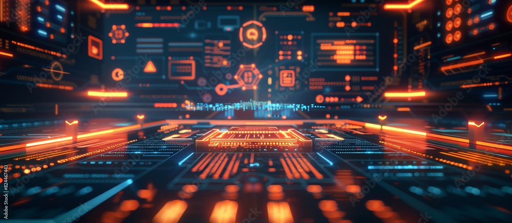 Clean and modern technology background featuring a front view of ...