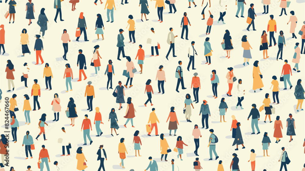 Crowd on city street seamless pattern. Endless background