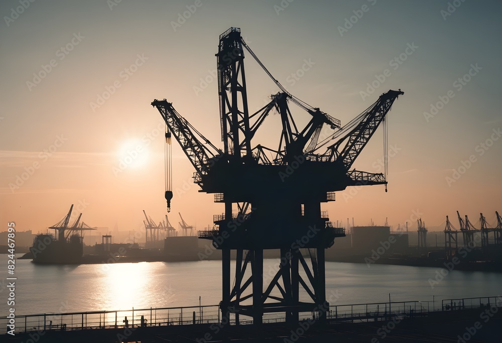An industrial crane in a bustling port its metal f (1)