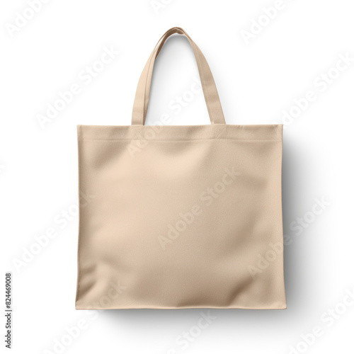Beige eco-friendly fabric bag on white background, mockup. Using reusable bags, conserving natural resources