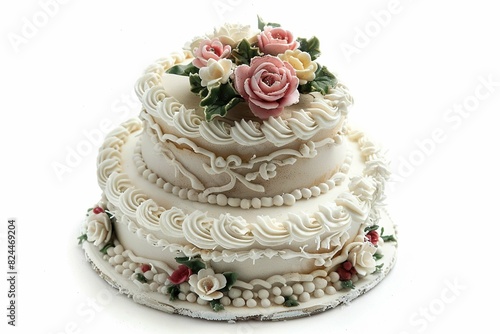 Miniature wedding cake, isolated on white