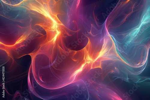 Abstract Digital Artwork Inspired by Plasma with Swirling Luminous Patterns and Vibrant Colors