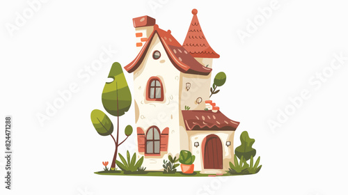 Cute fairytale home medieval tower with chimney window
