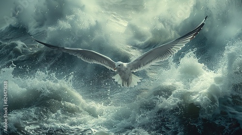 An image of a bird flying above a stormy sea, symbolizing overcoming adversity. image