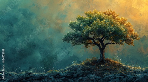 An illustration of a tree regenerating with fresh leaves  symbolizing renewal. photo