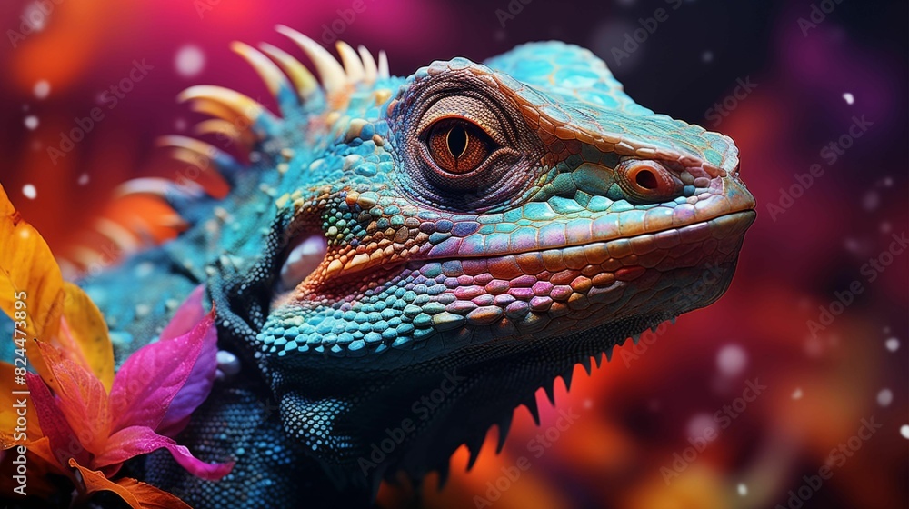 fantasy colorful abstract iguana wallpaper. Generative AI
