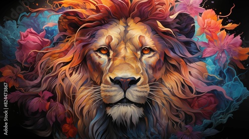 Colorful abstract vibrant lion background. Generative AI