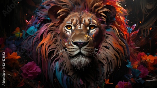 Colorful abstract vibrant lion background. Generative AI