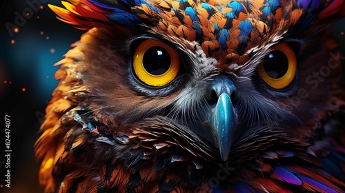 Colorful abstract vibrant Eurasian eagle owl background. Generative AI photo