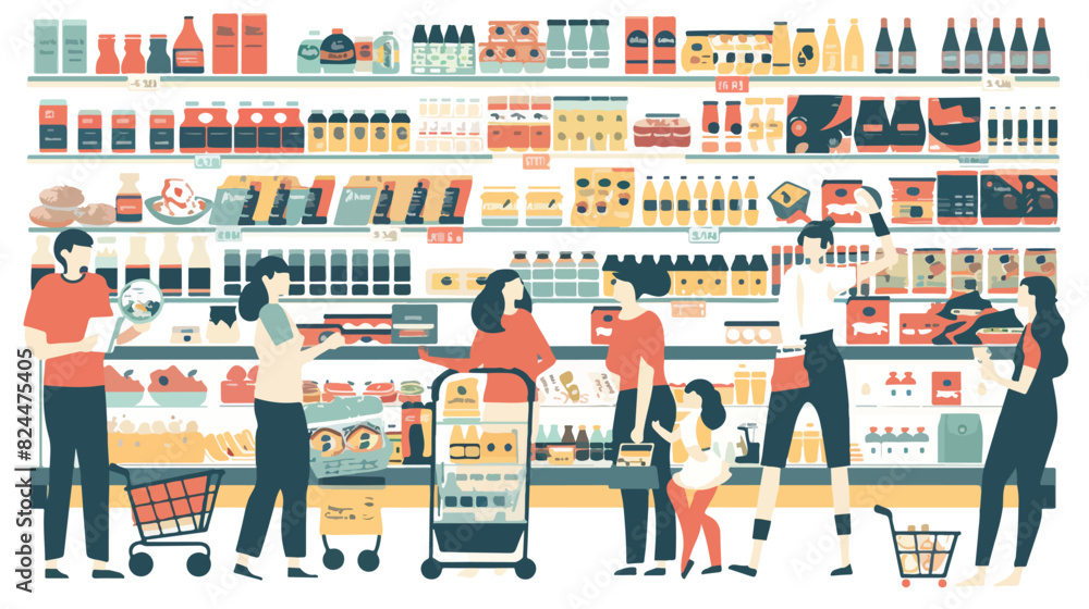 People at supermarket. Consumers visiting grocery 