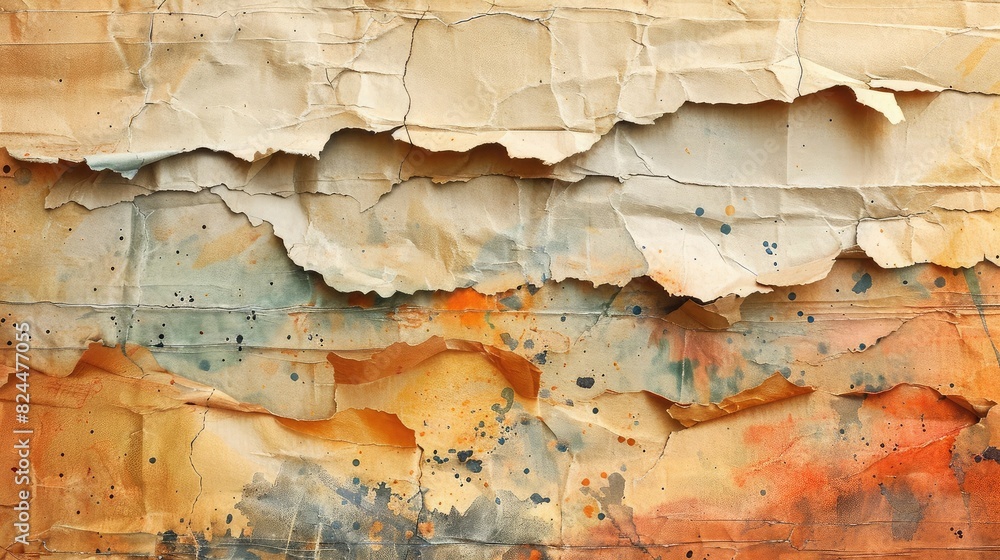 Obraz premium Torn cardboard background and texture design idea: Torn cardboard texture with watercolor splashes for book covers