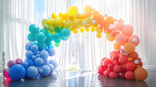 Vibrant Rainbow Balloon Arch for Hyper Realistic Smash Cake Photography Background photo