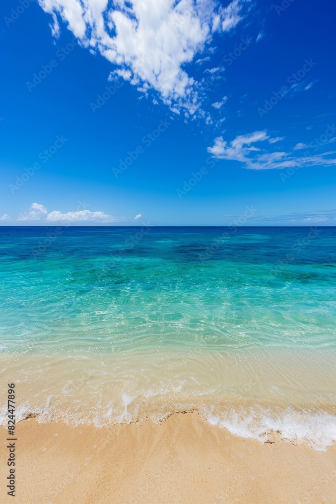 Clear blue sky and turquoise sea at a sandy beach