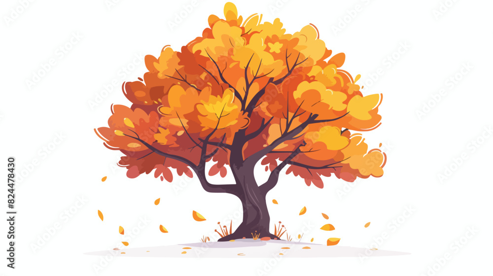 Deciduous autumn forest tree with lush orange crown