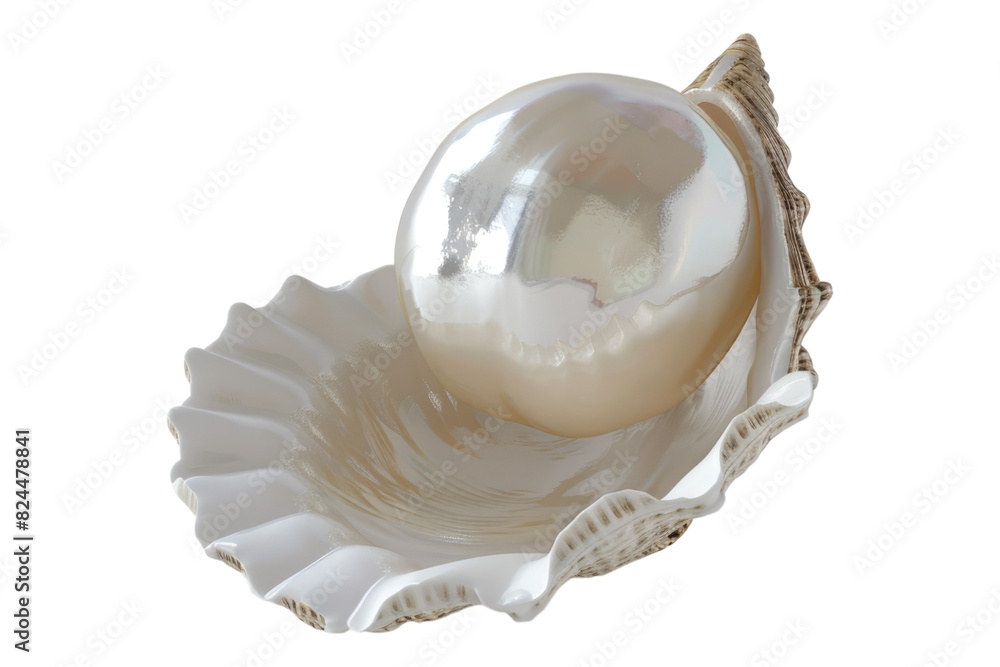 Shiny white pearl in shell isolated on white background Shiny white pearl in shell isolated on white background