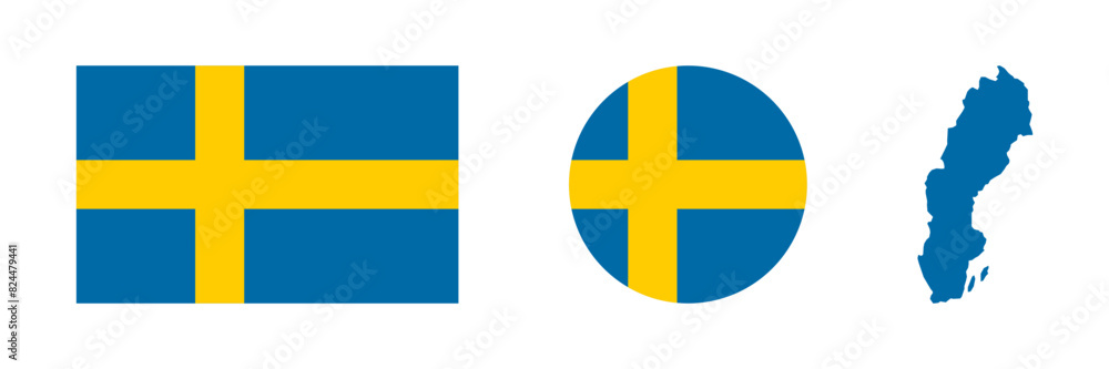 Sweden flag and map icon. Round sweden flag. Vector illustration. Sweden flag and map icon. Round sweden flag. Vector illustration.