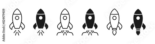 Rocket icon set. Spaceship launch symbol. Business start up. Vector.