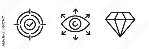 Mission, Vision and Values icon set. Business concept. Vector illustration.