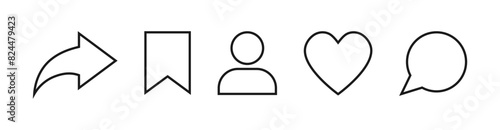 Like, share icon set. Comment and save. Social network icons. Vector illustration.