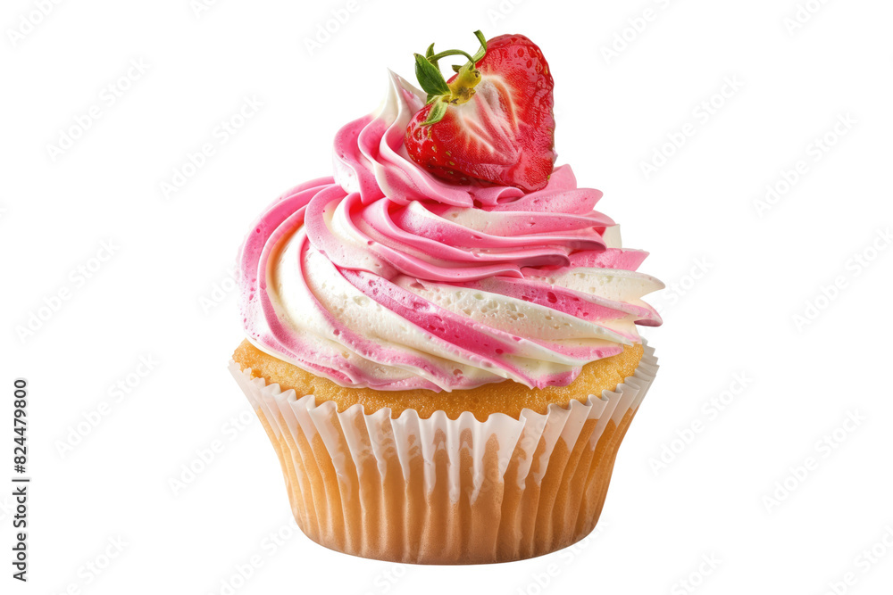 Strawberry swirl cupcake isolated on white background Strawberry swirl cupcake isolated on white background